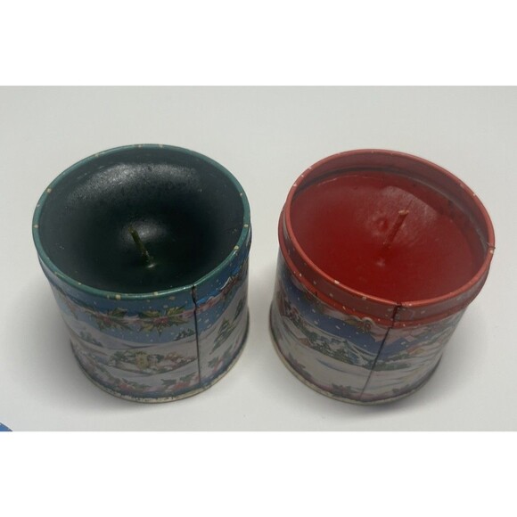 2 Vintage 1985 Lillian Vernon Christmas Used Winter Scene Candle Tins w/Lids - Picture 7 of 9
